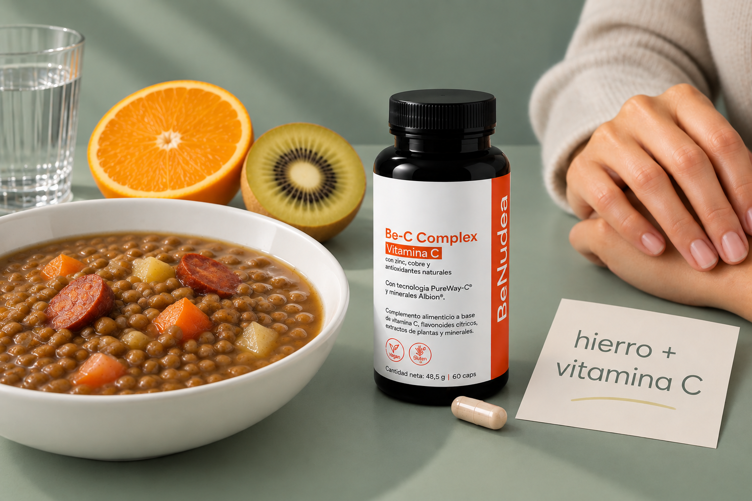 Vitamina C y absorción de hierro — piel, cabello y uñas